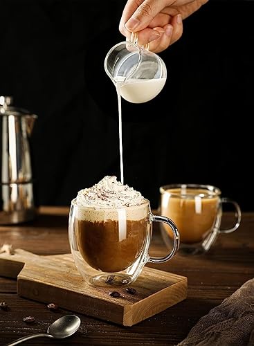 Miniatura 6 de Taza de café transparente de doble pared con asa, tazas de café aisladas (juego de 2)  5 onzas, vaso de café aislado para máquina de espresso,