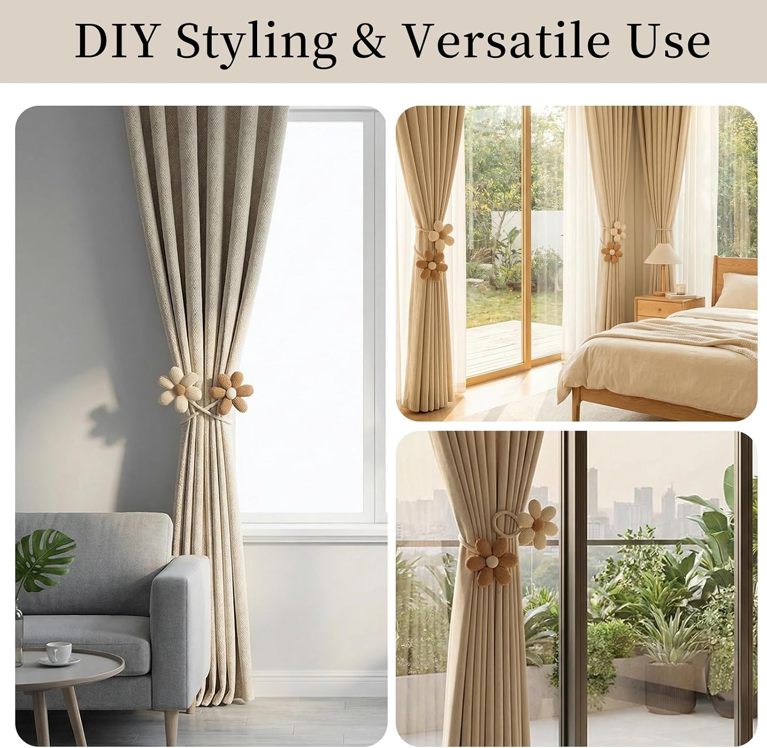 AZY Decorative Curtain Tiebacks, 4 Pack Curtain Holdbacks for Drapes