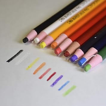 Carmel Grease Pencil, Box of 12 (Assorted Colors), Pull String Grease Pencil, Paper Wrapped Wax Pencil for Marking Smooth Surfaces Including Plastic, Metal, Ceramics & Polished Stone