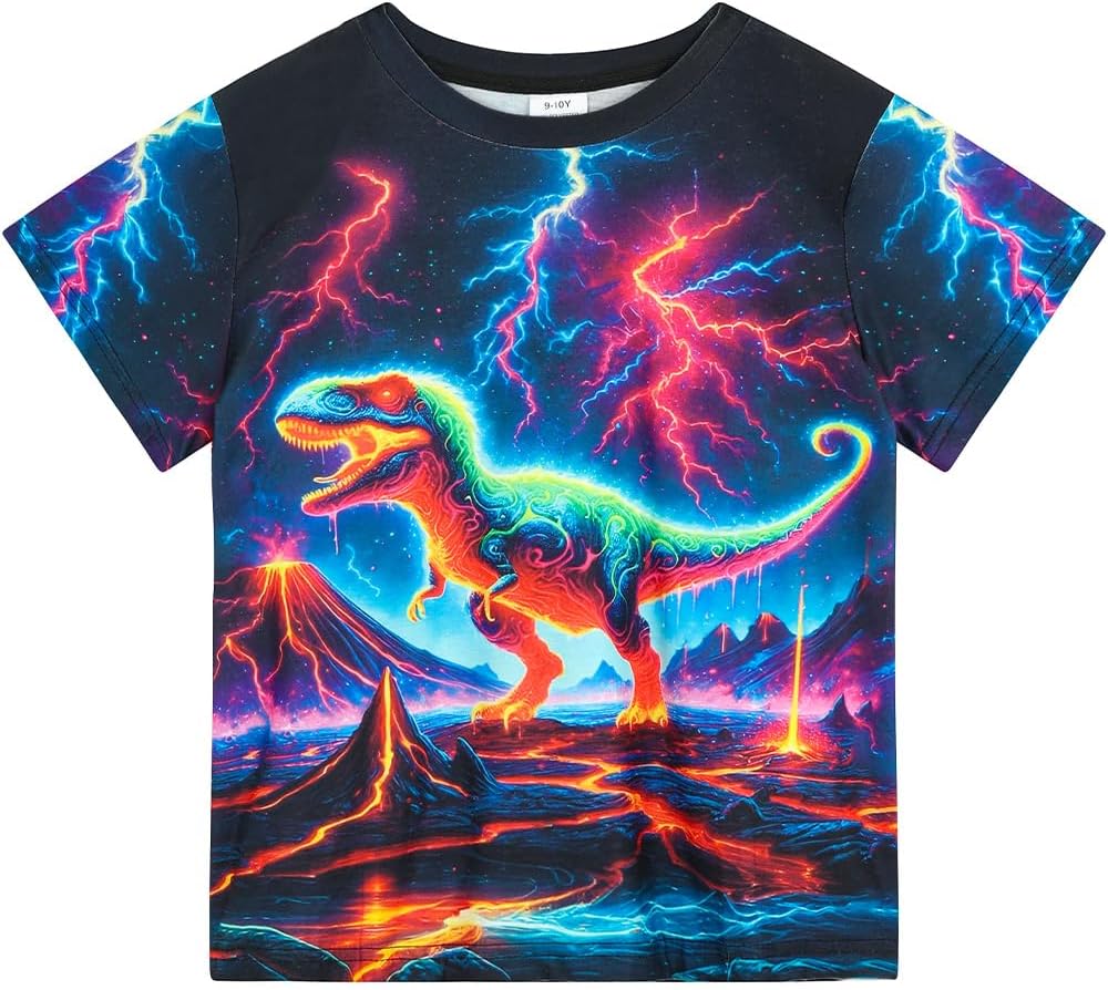 Dinosaur Neon Shirts for Boys Girls 3-14 Years, 3D Party Crew Neck Short Sleeve T-Shirts for Kids Graphic Tees - Image 5