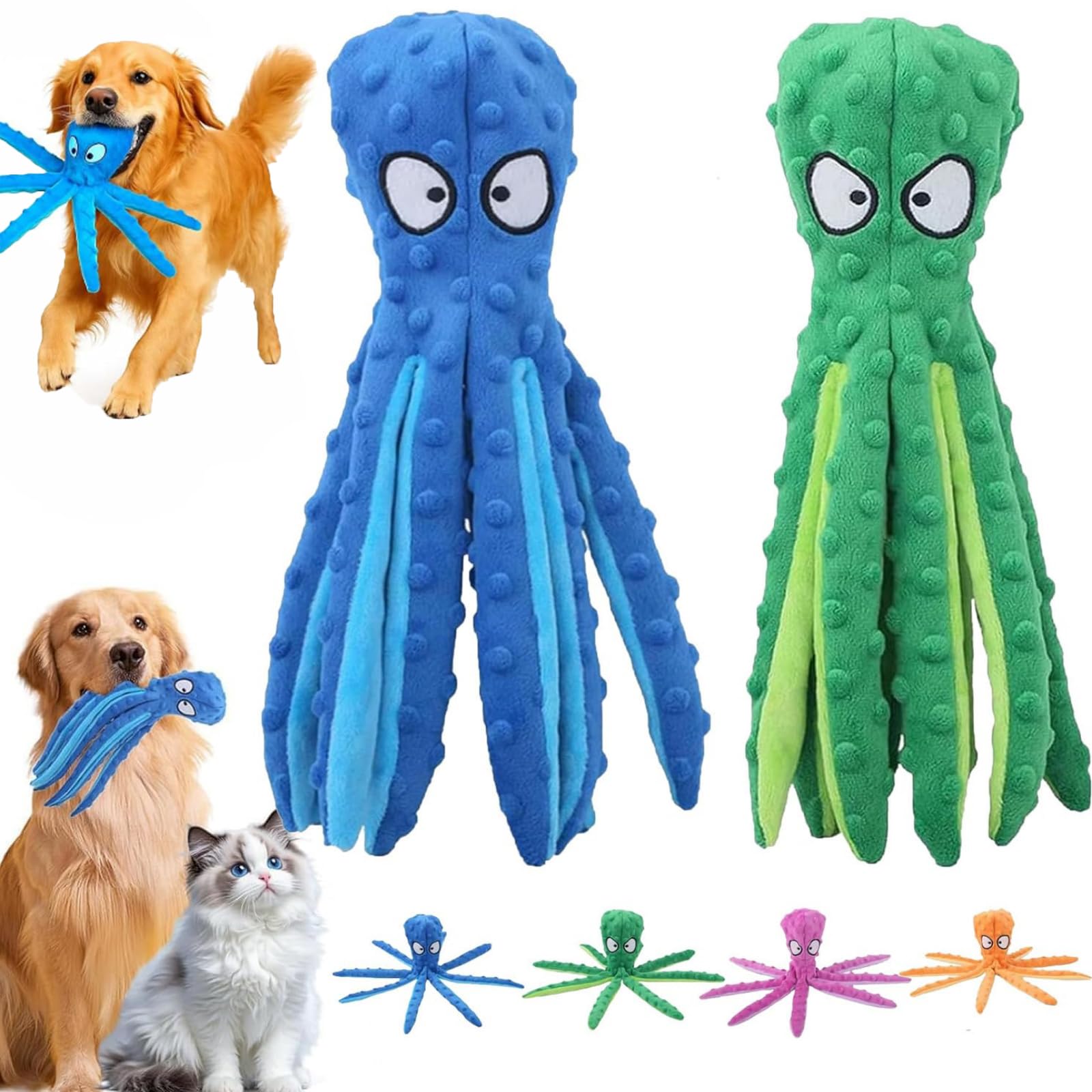 HASHLE Eco-Friend Octopus Plush Dog Toy, Octopus Dog Toy, No Stuffing Dog Toys, Durable & Fun
