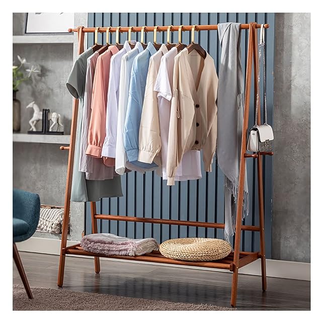 Heavy Clothes Rails Shoe Bench Coat Stand Rack Hanger Wooden Garment Clothes Rack with Shelves Large Freestanding Clothing