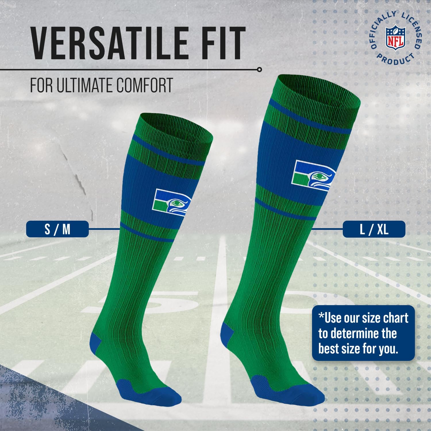 For Bare Feet NFL Classic SEATTLE SEAHAWKS Marathon Compression Sock Team Color Small/Medium - Image 5