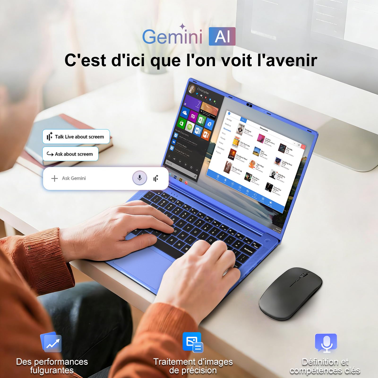 Ordinateur Portable 14 Pouces Celeron N5095(jusqu'à 2,9 GHz)8Go RAM Win11 256Go SSD Extension1To 5G WiFi 1920x1080FHD PC Portable avec Souris sans Fil qwerty Clavier AZERTY Membranedu Clavier-Violet10