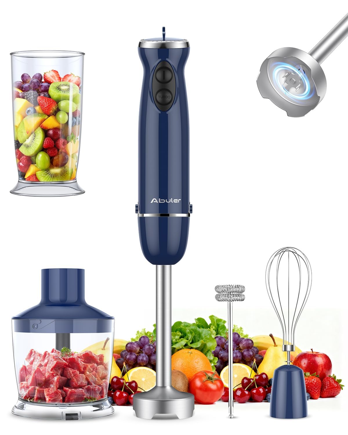 Immersion Blender Handheld 5 in 1 Hand Blender 1000W Hand Mixer Stick BPA-Free 12 Speed Handheld Blender 304