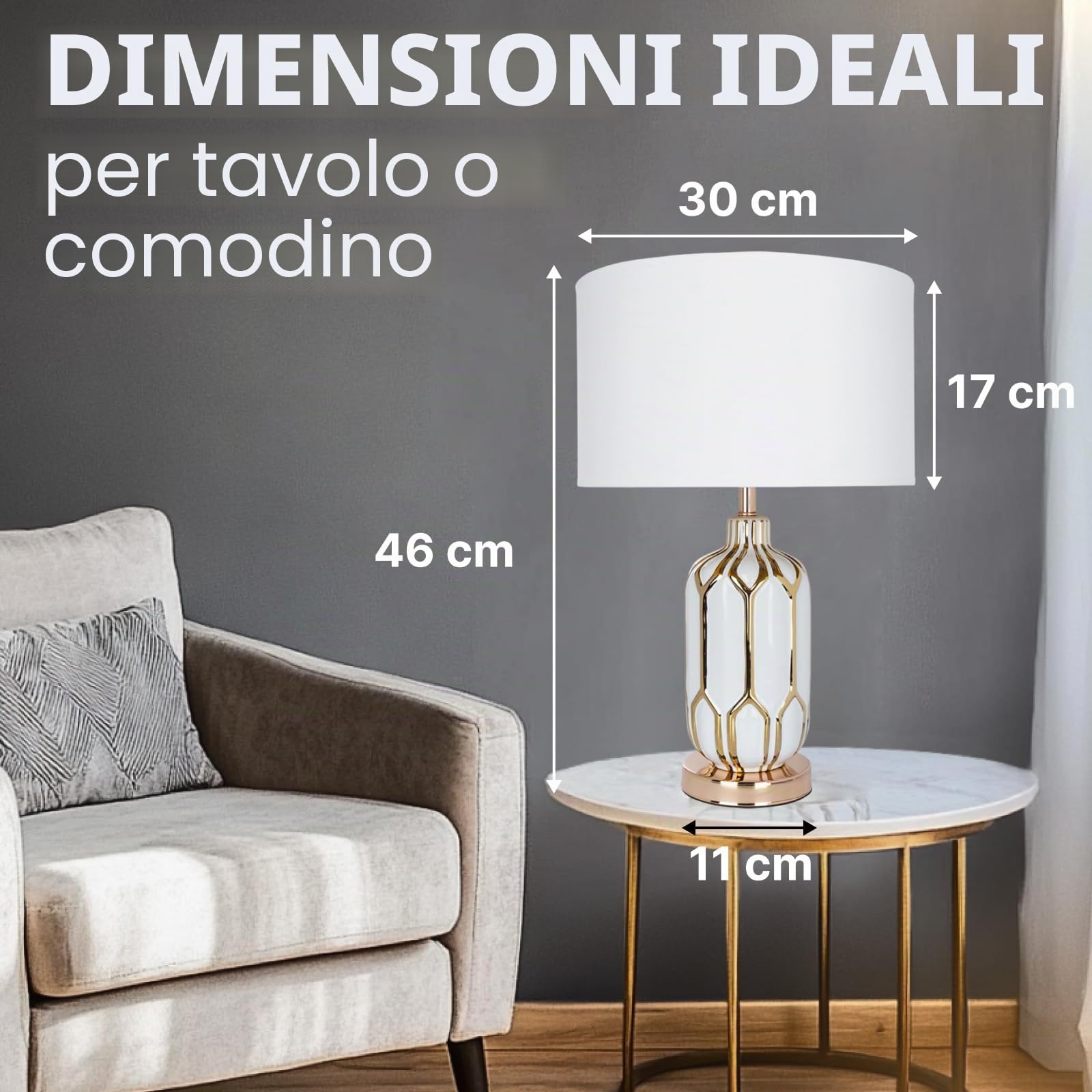 Lampada da comodino - Lampada da scrivania con cavo - Lampada touch LED con paralume in tessuto nero per soggiorno e camera da letto