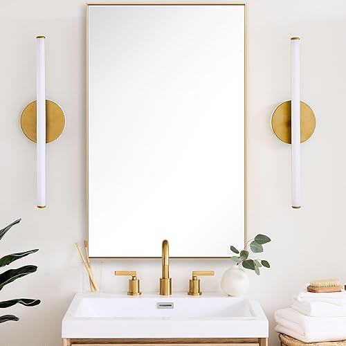 Miniatura 121 de Espejo de baño dorado naranja de 30 x 30 pulgadas para pared, espejo rectangular rectangular con marco de aluminio, moderno grande para dormitorio