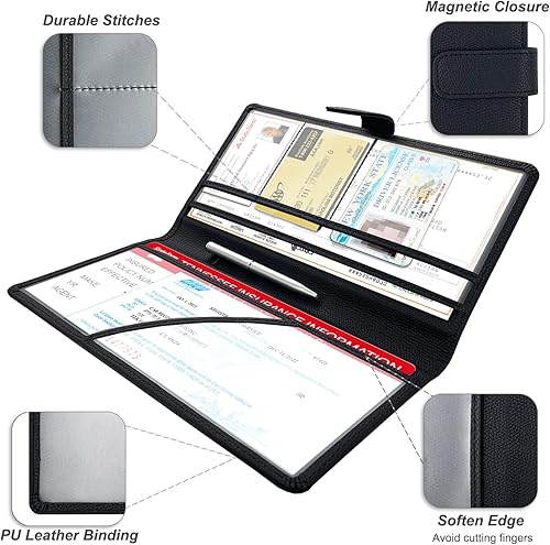 Miniatura 6 de RSAquar Soporte para registro y seguro de automóvil, organizador de cuero para guantera, accesorios geniales para automóvil, tarjetas de licencia de