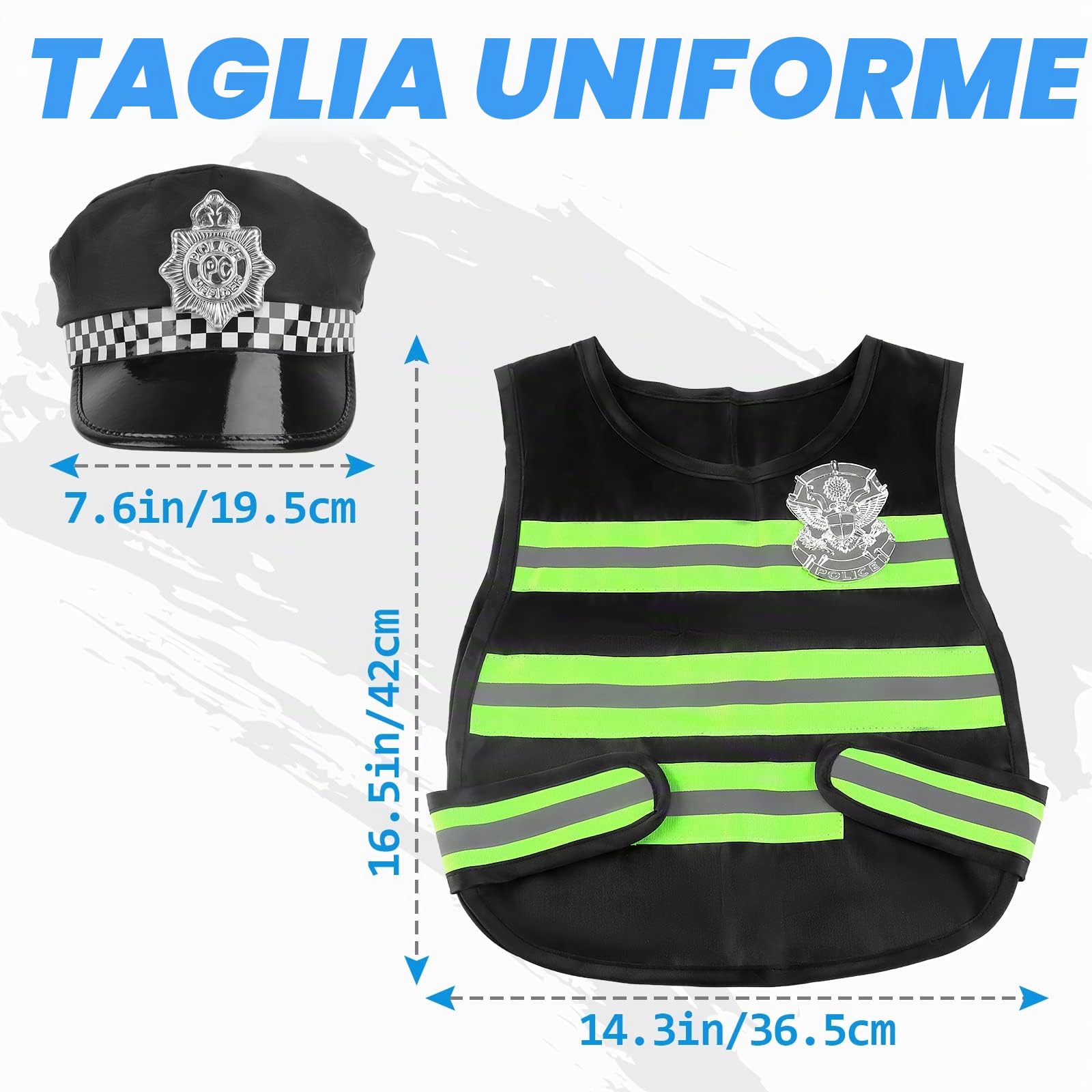 deAO Costume Poliziotto Bambino, 14PCS Accessori Polizia per Bambini | Giocattolo Attrezzatura della Polizia, Gilet Occhiali da Sole, Walkie Talkie Giocattolo Gioco di Ruolo per Halloween 6+anni