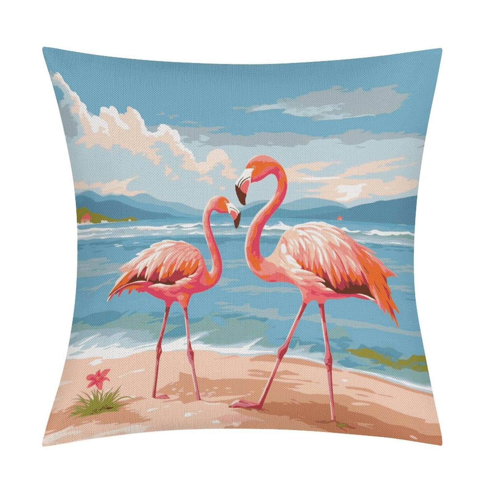 Fodpand Style Flamingo Beach Pillow Covers 18X18 Inch, Pillow Cases Boho Farmhouse, Throw Pillow Covers For Couch Sofa Bed Spring Home Decor