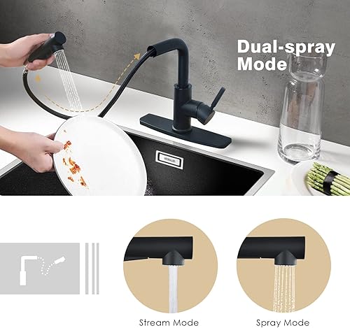 Miniatura 9 de Peppermint Grifos de cocina con rociador extraíble, grifo de níquel cepillado para fregadero de cocina, una sola palanca, grifo de fregadero de