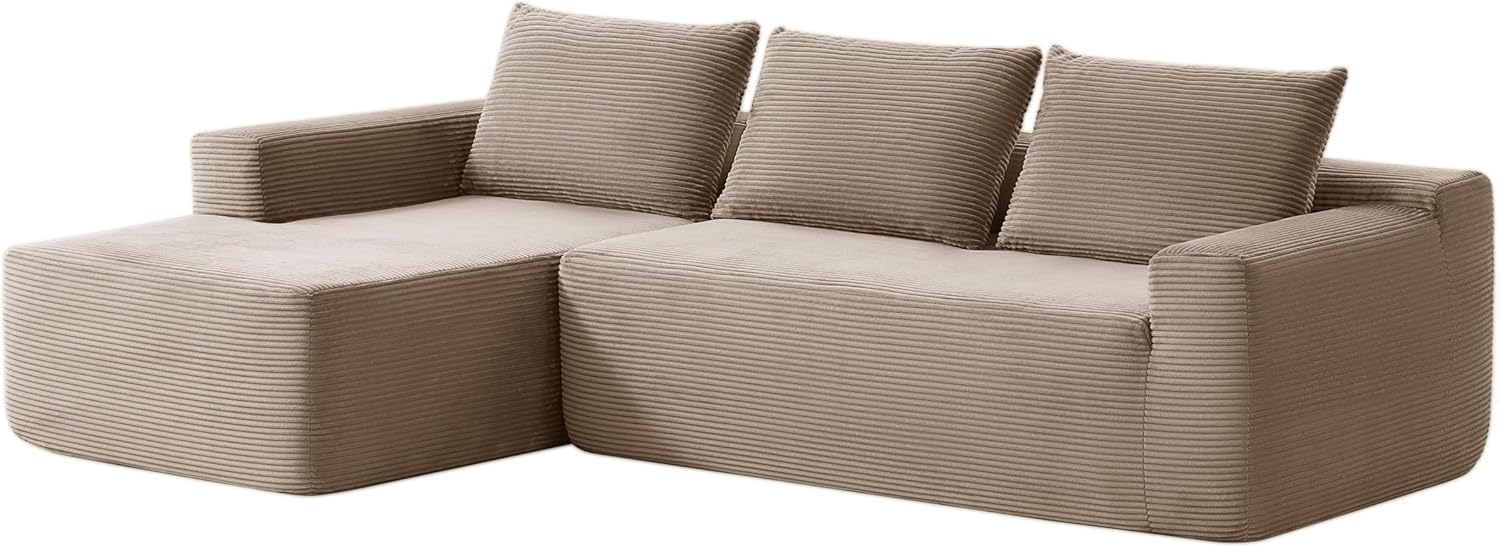 105" Modular Sectional Sofa with Chaise - Deep Seat Cloud Couch, Black Corduroy - No Assembly L-Shaped Sofa for Living Room - Heavy-Duty 193lbs Frame & Pocket Spring Support (Camel, Left Chaise)