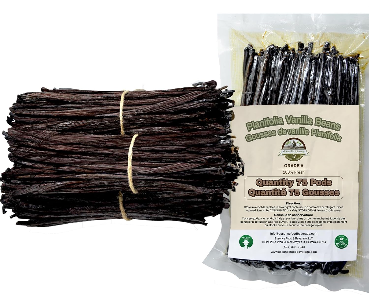 75 Vanilla Beans Bulk For Making Vanilla Extract Grade A - NON-GMO Fresh Pods, "6-8" Inches.