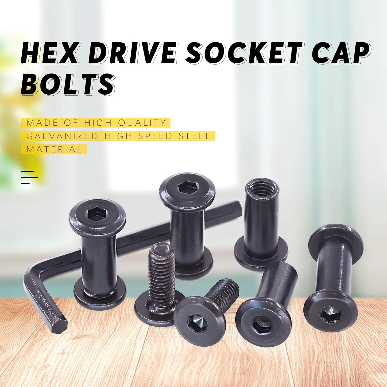 Swpeet 25Pcs M6x16mm Carbon Steel Black Hex Drive Socket Cap Bolts Barrel Nuts Assortment Kit with 1Pcs Allen Wrench, Screw Post Fit for Furniture Countsunk Belt Buckle Leather Binding Bolts