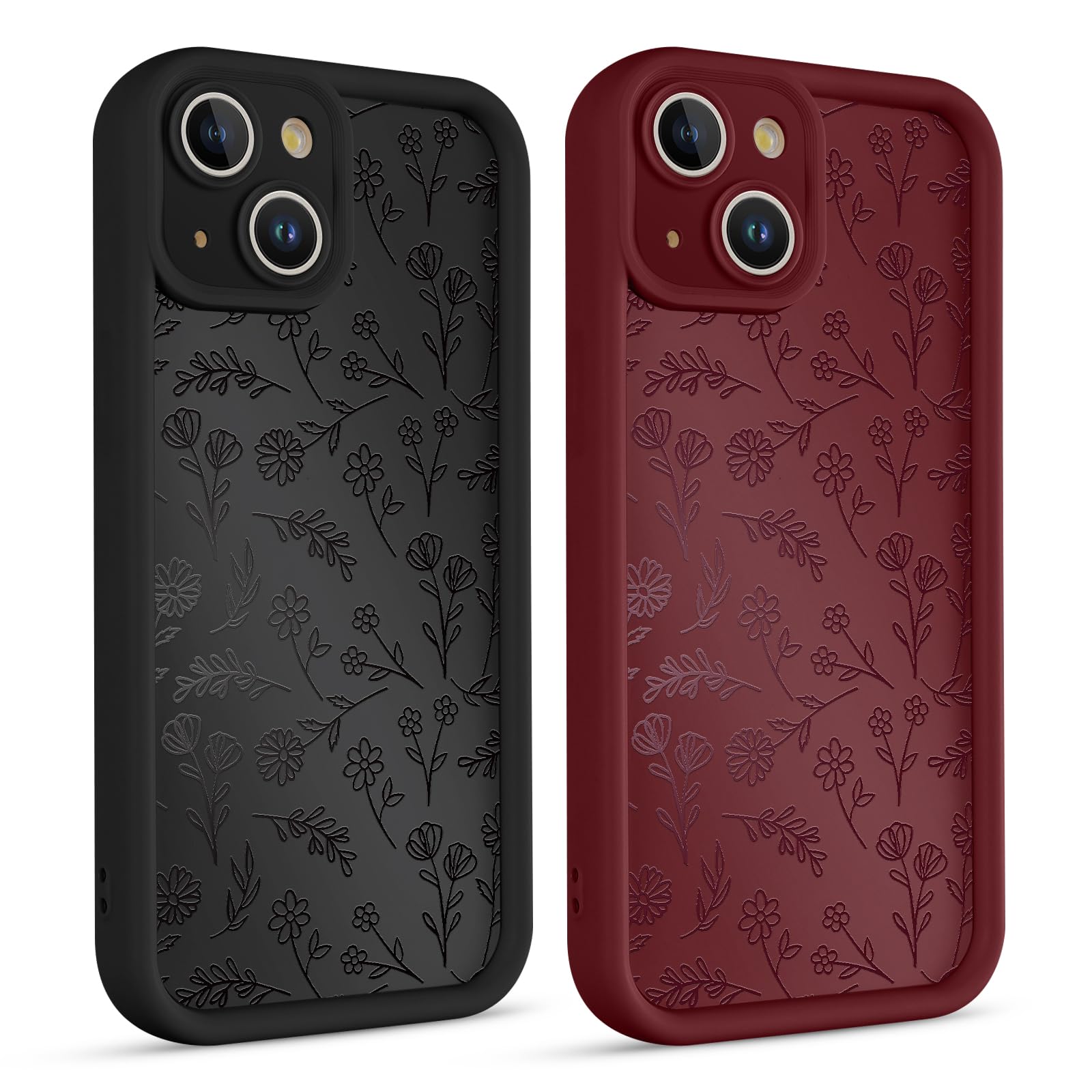 Kueqeay 2 Pezzi Cover per iPhone 13 6,1", Custodia Aesthetic Fiore Motivo Print 