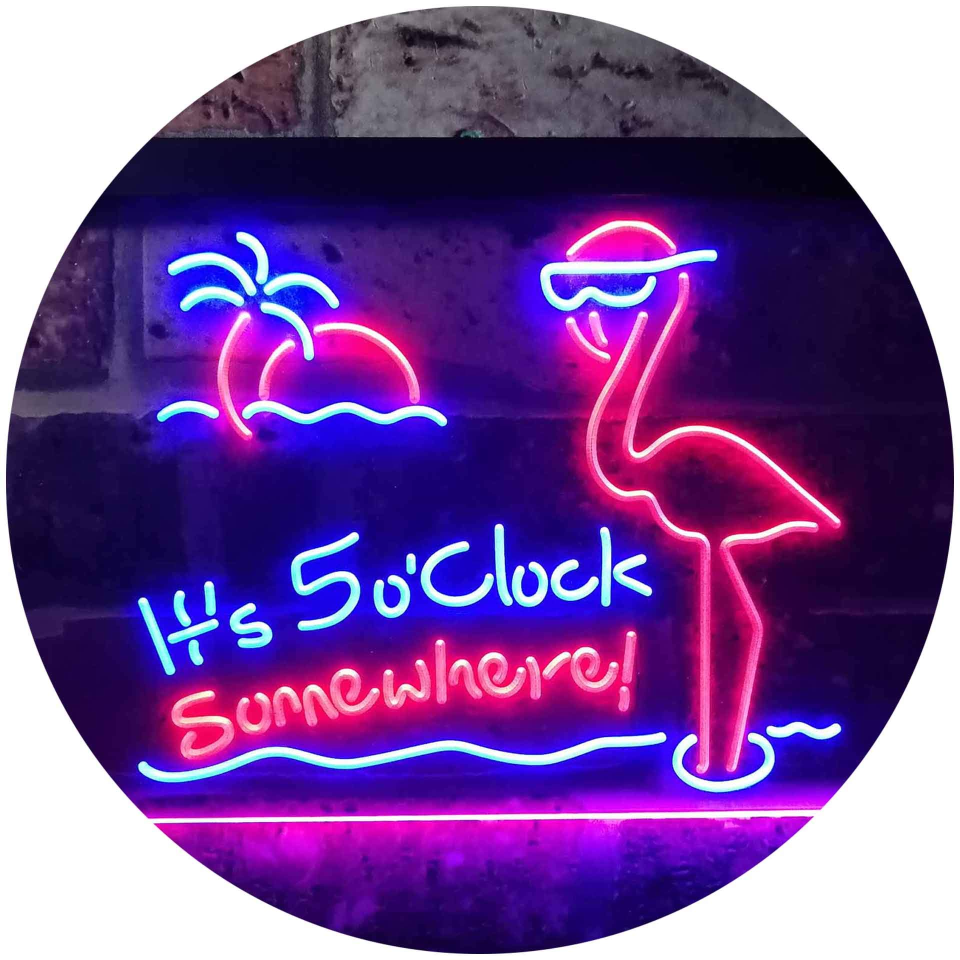 ADVPRO Flamingo Tiki Bar LED Neonlicht – Dual Farben Blau & Rot, 60x40 Cm, Für Bar, Party Oder Zimmerdeko