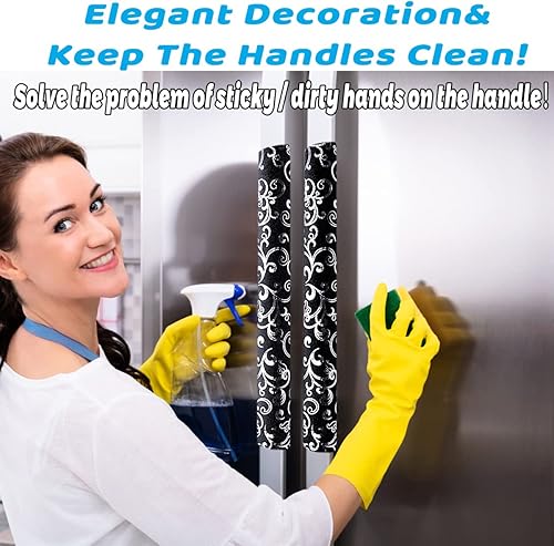Miniatura 10 de Volecy Juego de 5 fundas para manija de puerta de refrigerador, decoración de tela lavable, mantiene el electrodoméstico limpio para nevera,