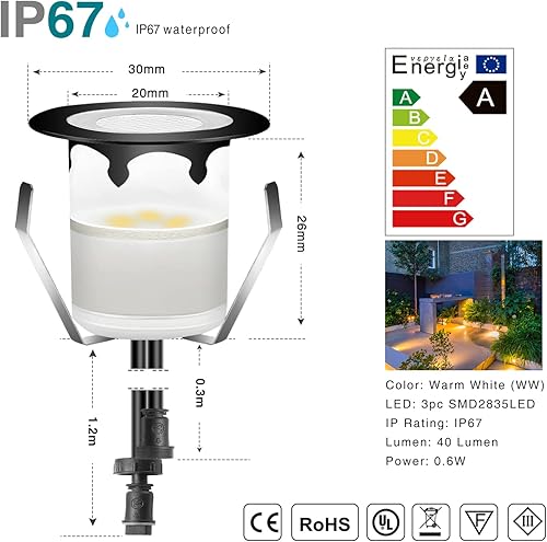 Miniatura 2 de QACA Kit de luces LED de bajo voltaje para cubierta de acero inoxidable, impermeable, empotradas, escaleras, jardín, patio, decoración de lámparas,