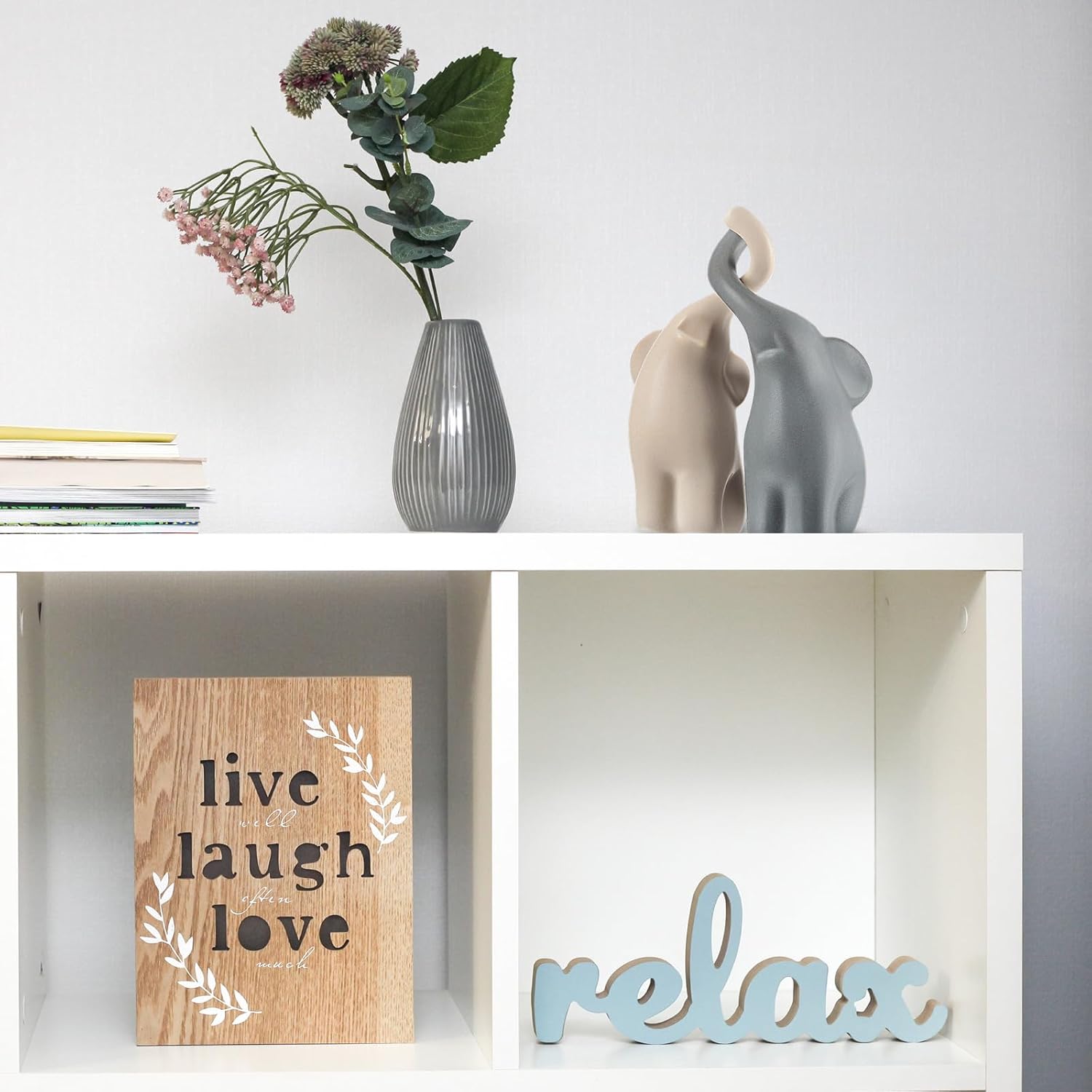 Menkxi 2 Pcs 6.7 Inch High Elephant Statue Decor Christmas Loving Pair of Beige and Grey Elephant Figurines Gift Ornaments Decorative Ceramic Elephant Couples Home Decoration for Living Room Bedroom - Image 3