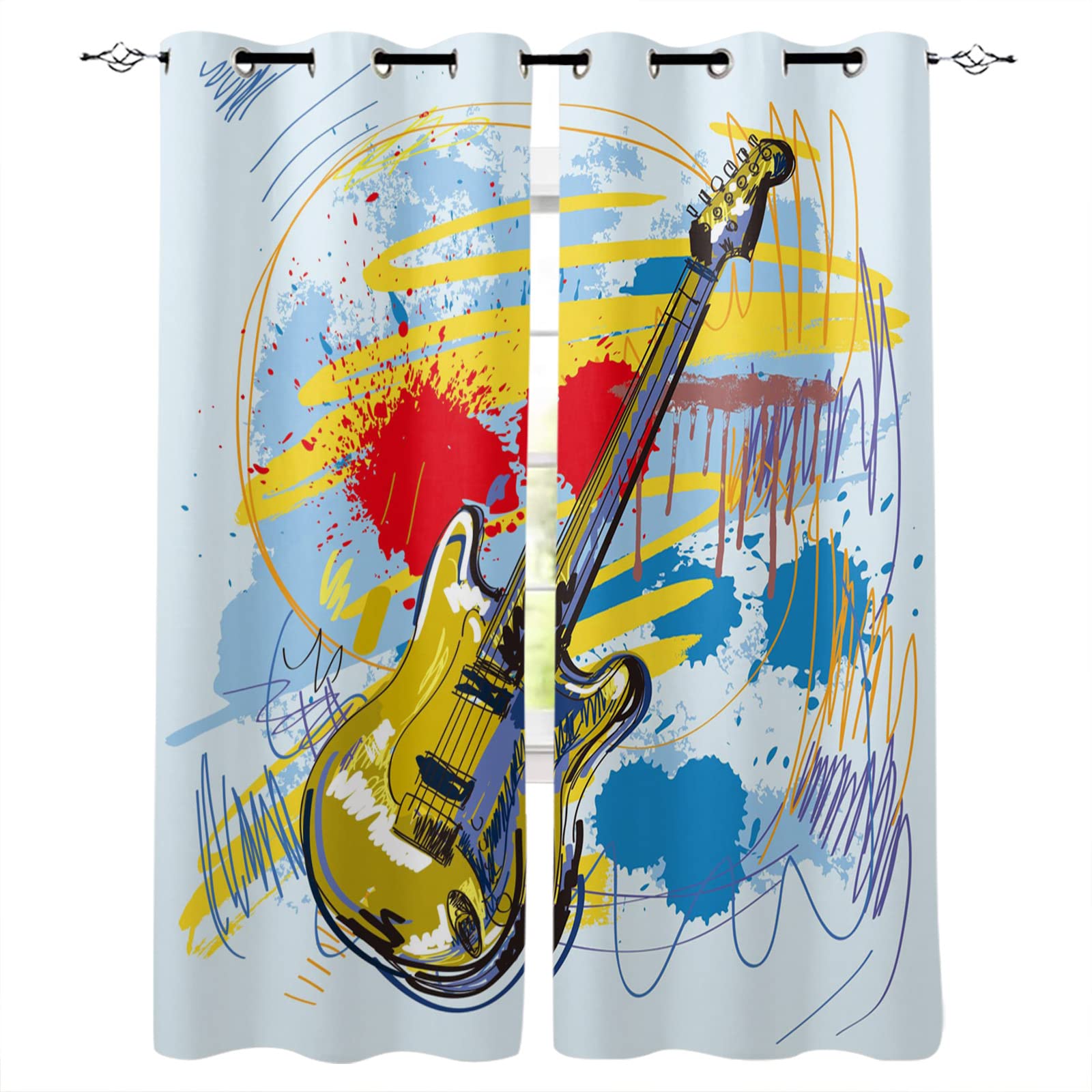 Rideau occultant 3D musique isolant thermique en polyester de 220x215 cm