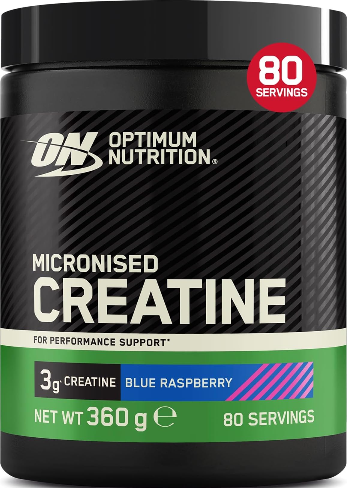 Optimum Nutrition Micronised Creatine Monohydrate Powder, 360g | Blue Raspberry, 80 Servings, Supplement to Support Muscle Strength & Power, Pre and Post Workout
