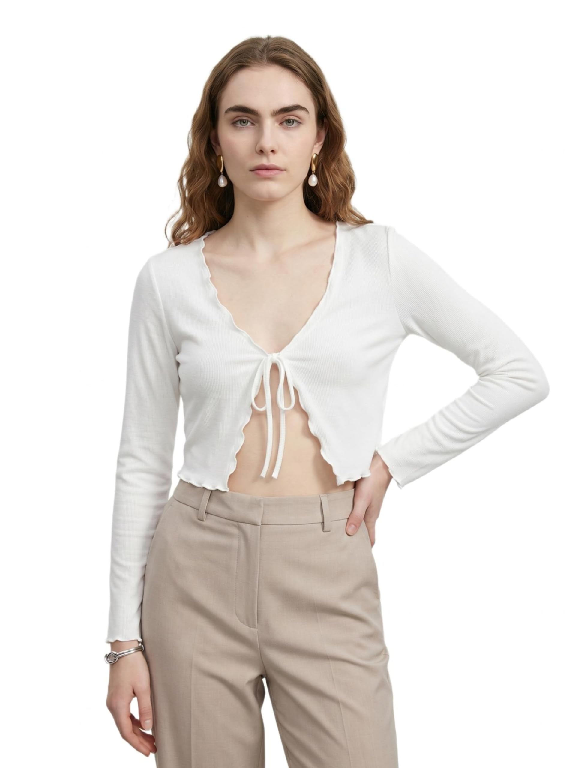 ™ Women’s Cropped Tie-Front Shrug Cardigan | Stylish Summer Cardigan, Casual Beach & Vacation Wear | Casual Deep V-Neck Western Top for Women| Shrug for Woman