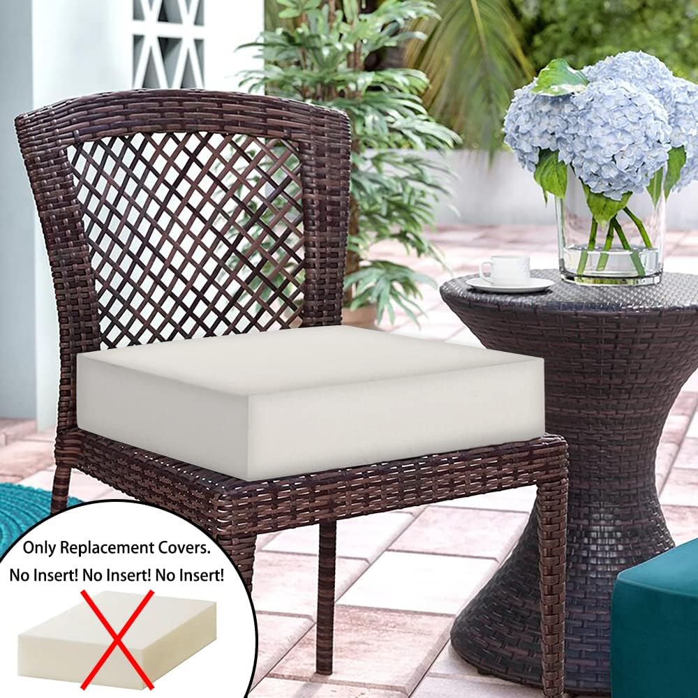 Magpie Fabrics Patio Cushion Covers Set of 2(Replacement Cover only, No Insert!), Waterproof Indoor Ourdoor Deep Seat Chair Cushion Slipcover with Ties(24x24x4 Inch, Cream Beige)