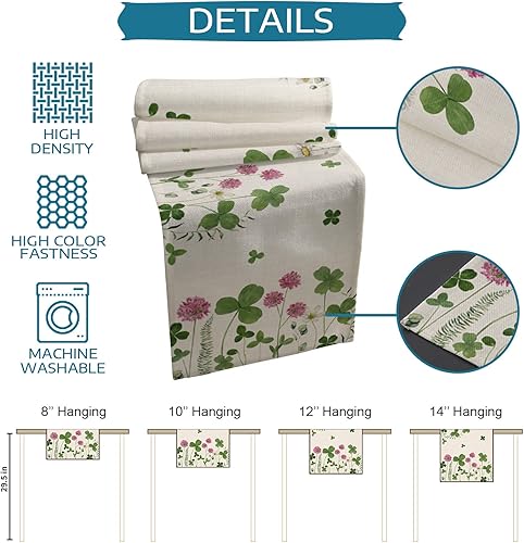 Miniatura 5 de Juego de manteles individuales para el día de San Patricio con camino de mesa de arpillera de algodón y lino 2 tapetes  camino de 16 x 72 pulgadas