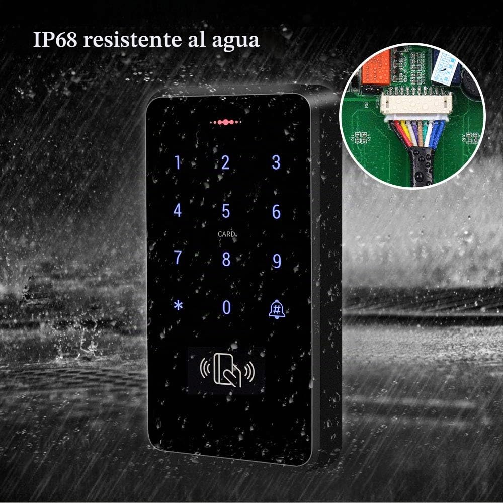 FST IP68 Impermeable Teclado Control Acceso Teclado RFID para Exteriores Controlador Acceso WG26 / 34 Panel táctil + 10 Piezas Mandos para Sistema Control Acceso de Puerta