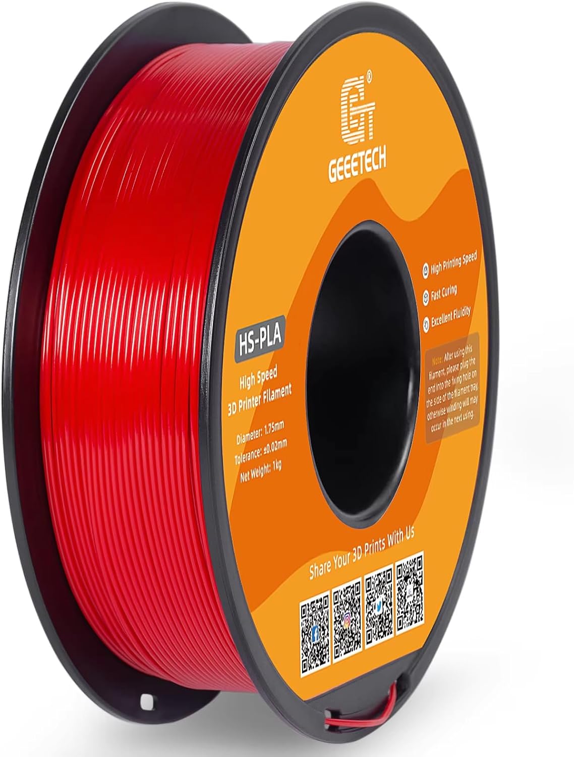 High-Speed PLA Filament 1.75mm 1kg 1 Spool, Fast Curing, Better Liquidity, HS-PLA High-Speed 3D Printing Filament RED