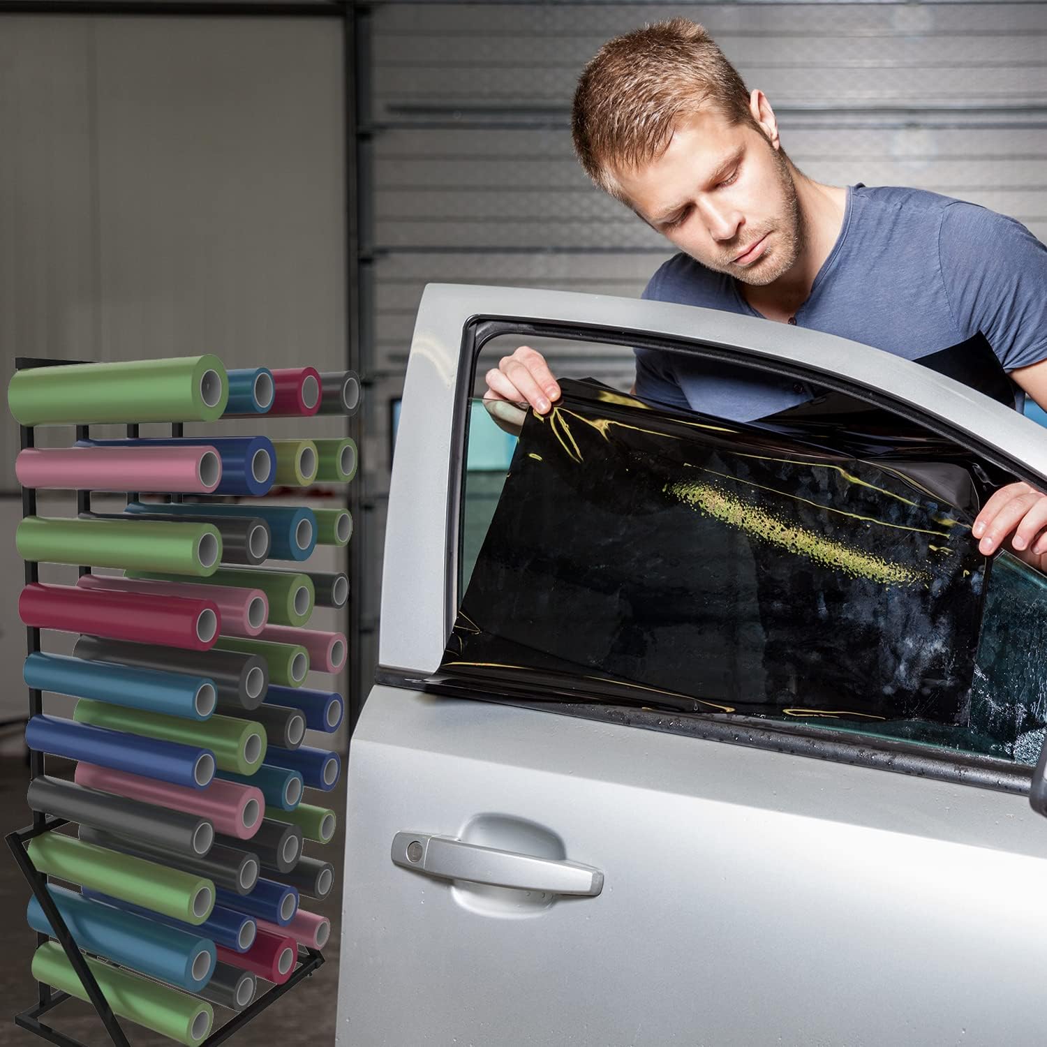 INNOVART Vinyl Roll Floor Storage Rack, Vinyl Roll Holder, Viny Roll Storage Rack for Craft Room, Vinyl Storage Organizer for Cricut, Linen Rolls, Fabric Rolls, Texture Rolls, Vinyl Rolls, 40 Rolls