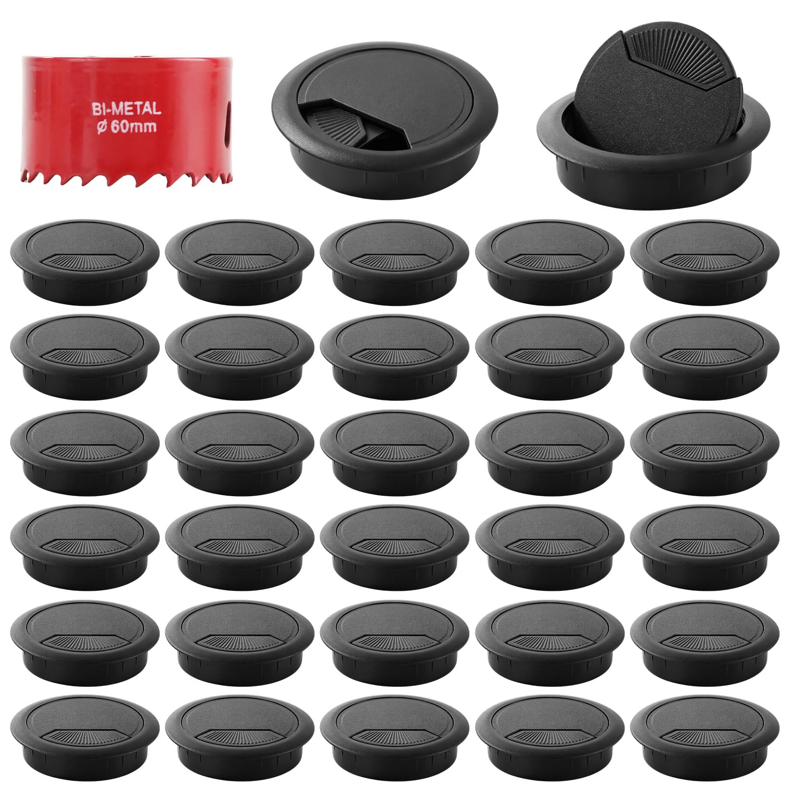 Aramanara 30 Pcs 60 mm Desk Cable Grommet with Hole Saw, Round Desk Grommet