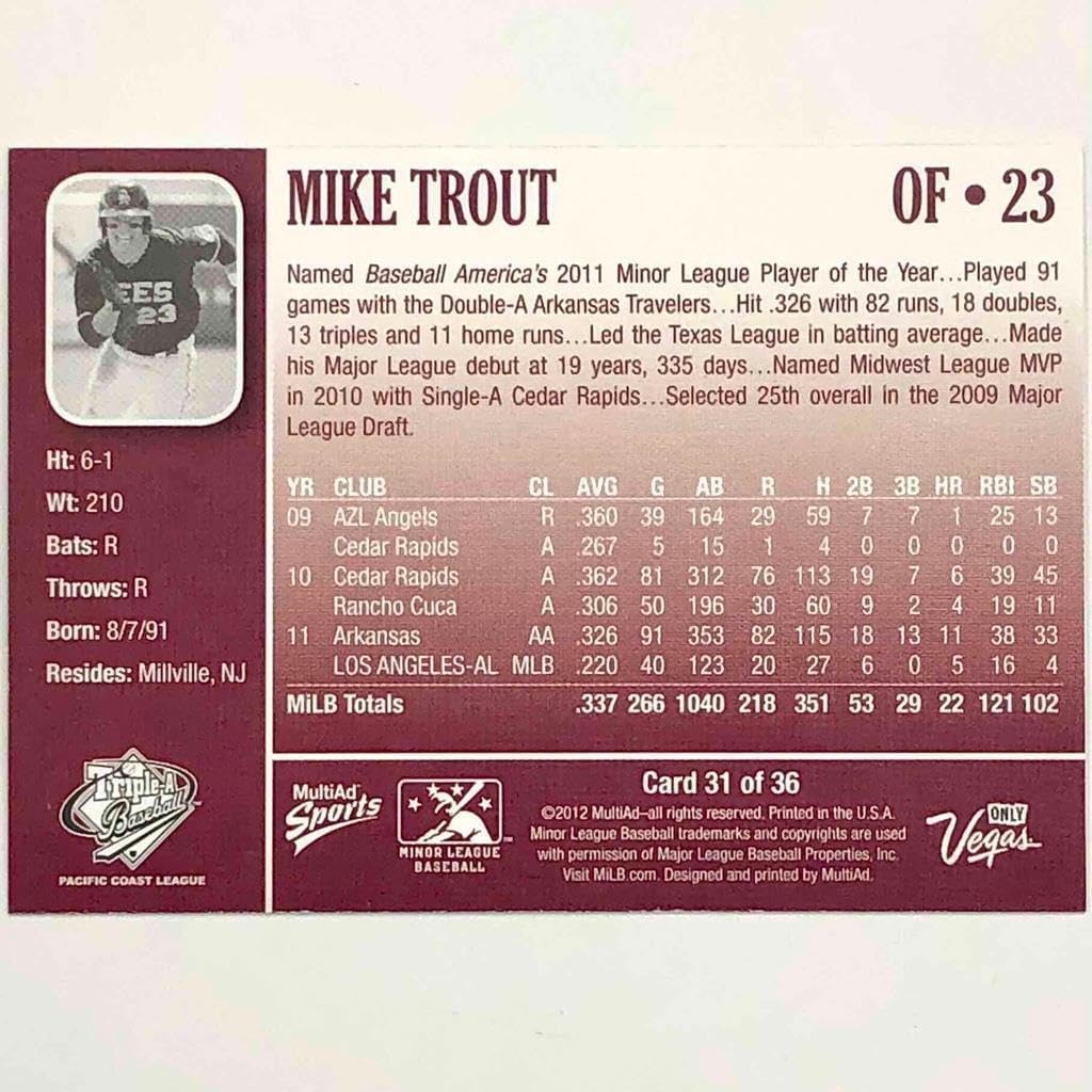 2012 Multiad Multi Ad #31 Mike Trout RC Salt Lake Bees minor league Rookie Card - Baseball Slabbed Rookie Cards