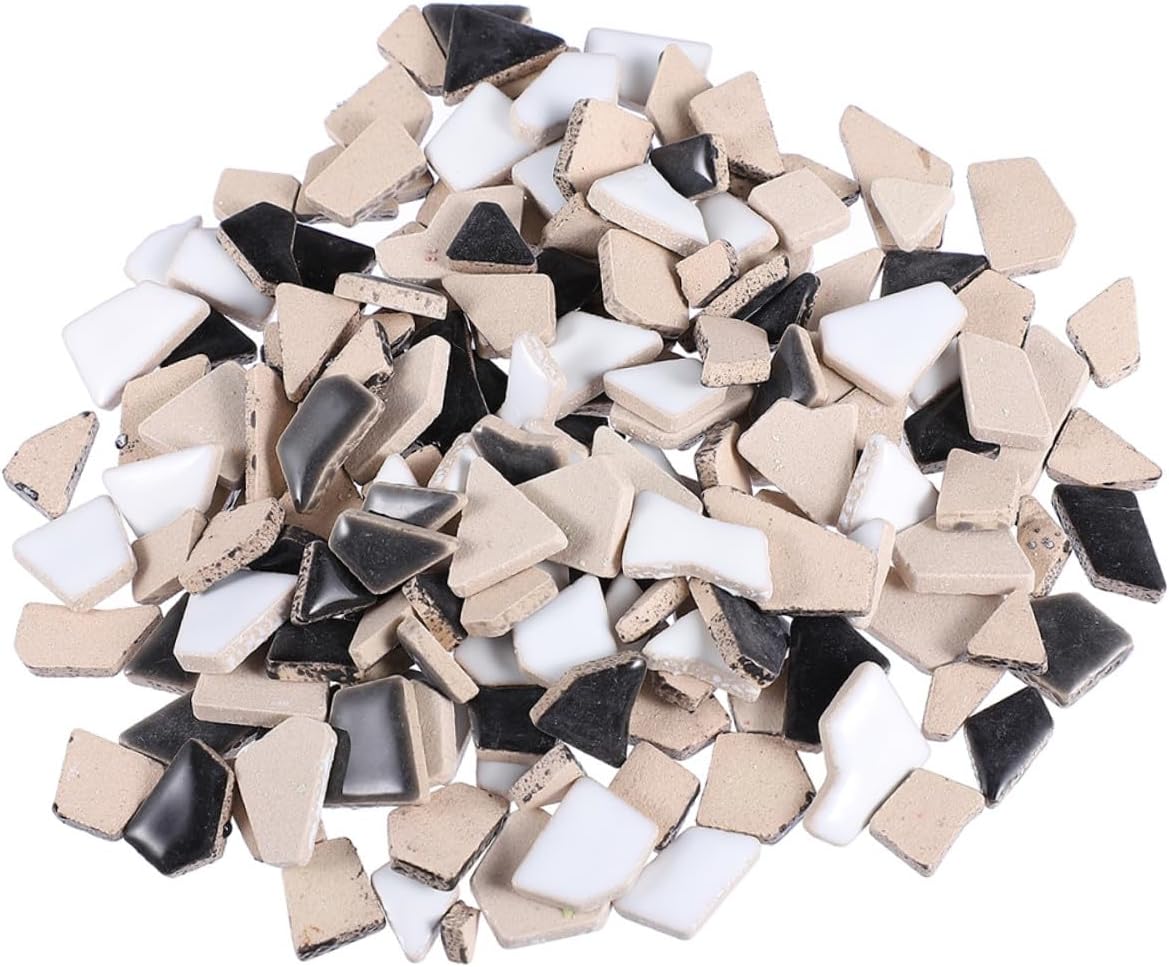 PRETYZOOM Ceramic Mosaic Tiles DIY Accessories Bag Irregular Black and White Handmade Tile for Creative Craft Projects and Home Decoration