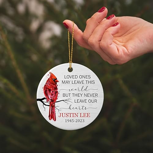 Miniatura 5 de Adorno de cerámica con cardenal personalizado en memoria amorosa, los seres queridos pueden dejar este mundo pero nunca dejan nuestros corazones,