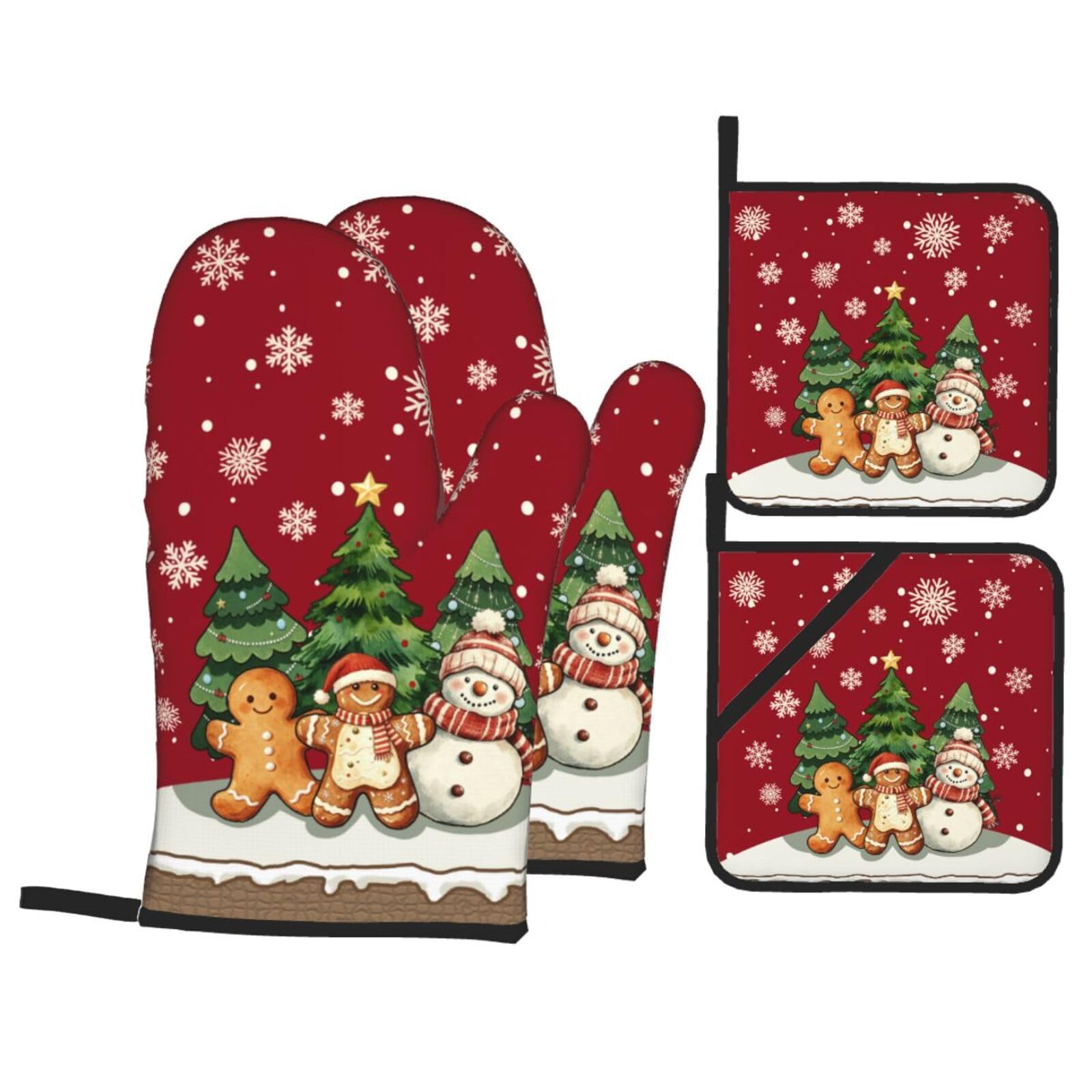 Christmas Gingerbread Man Oven Mitts and Pot Holders Sets 4 Pack