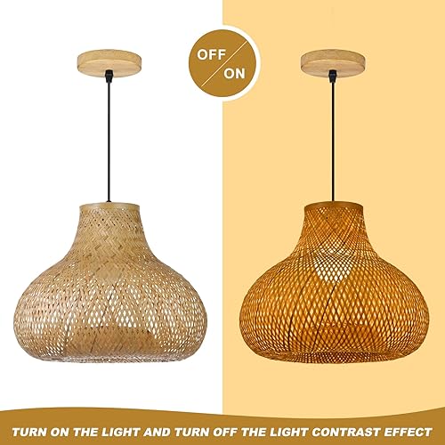 Miniatura 7 de WalmHomie 1 paquete de lámpara colgante de bambú hecha a mano con tejido de bambú natural para sala de estar, dormitorio, pasillo, granja