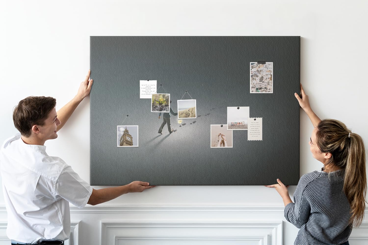 Tablero de corcho horizontal grande | bacheca mural para notas fotos y documentos | oficina home office escuela o casa | incluye chinchetas y montaje fácil - 140x100 - vistoso - Hombre detective