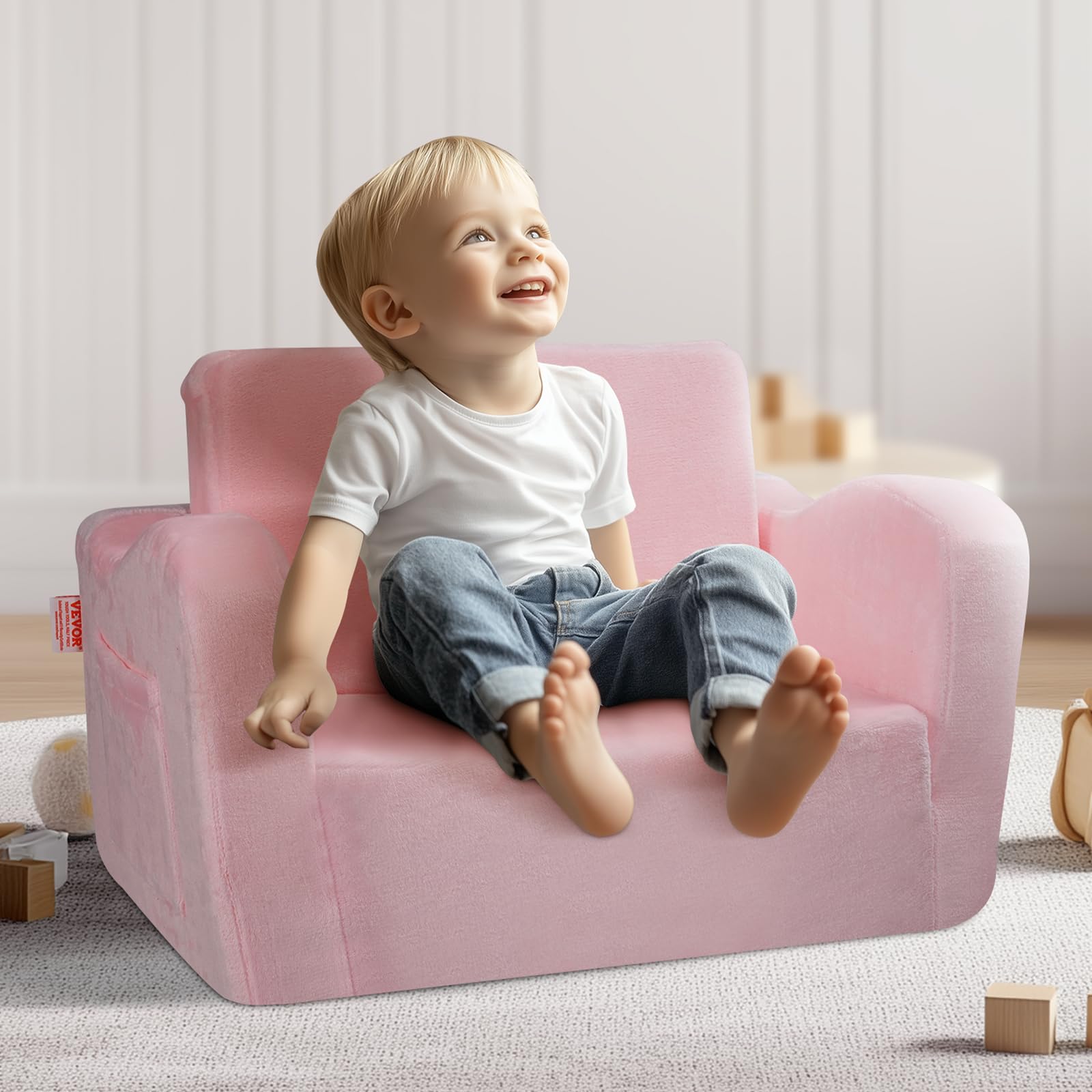 VEVOR Divano per bambini, 2 in 1, comodo divano letto pieghevole, convertibile da divano a lettino, sedia per bambini, mobili per la stanza dei giochi, per bambini e ragazze, rosa