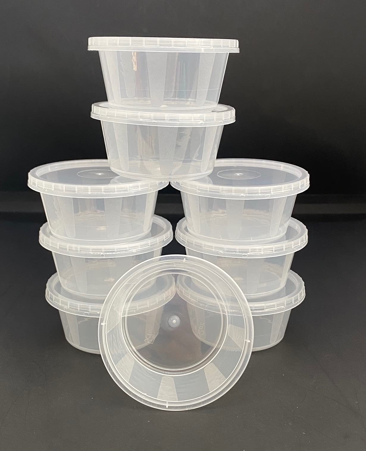 Value ChoiceCaseeto 2oz Round Plastic Food Containers Lids Deli Pot or Sauce Take Away Chutney Ketchup Restaurant Jelly Shot & Dessert Cups Re-Usable (50 Pack)
