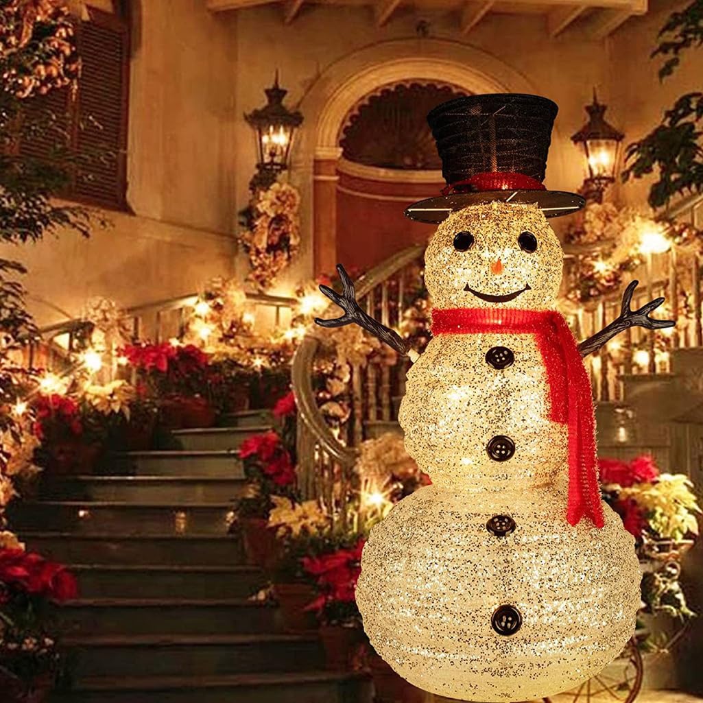 LANGWEI Muñecos De Nieve Navideños Decorados, Decoración De Estatua De Arte De Hierro DIY con Iluminación LED Plegable De 4 Pies para Decoración del Hogar De Fiesta Familiar En El Patio De Vacaciones