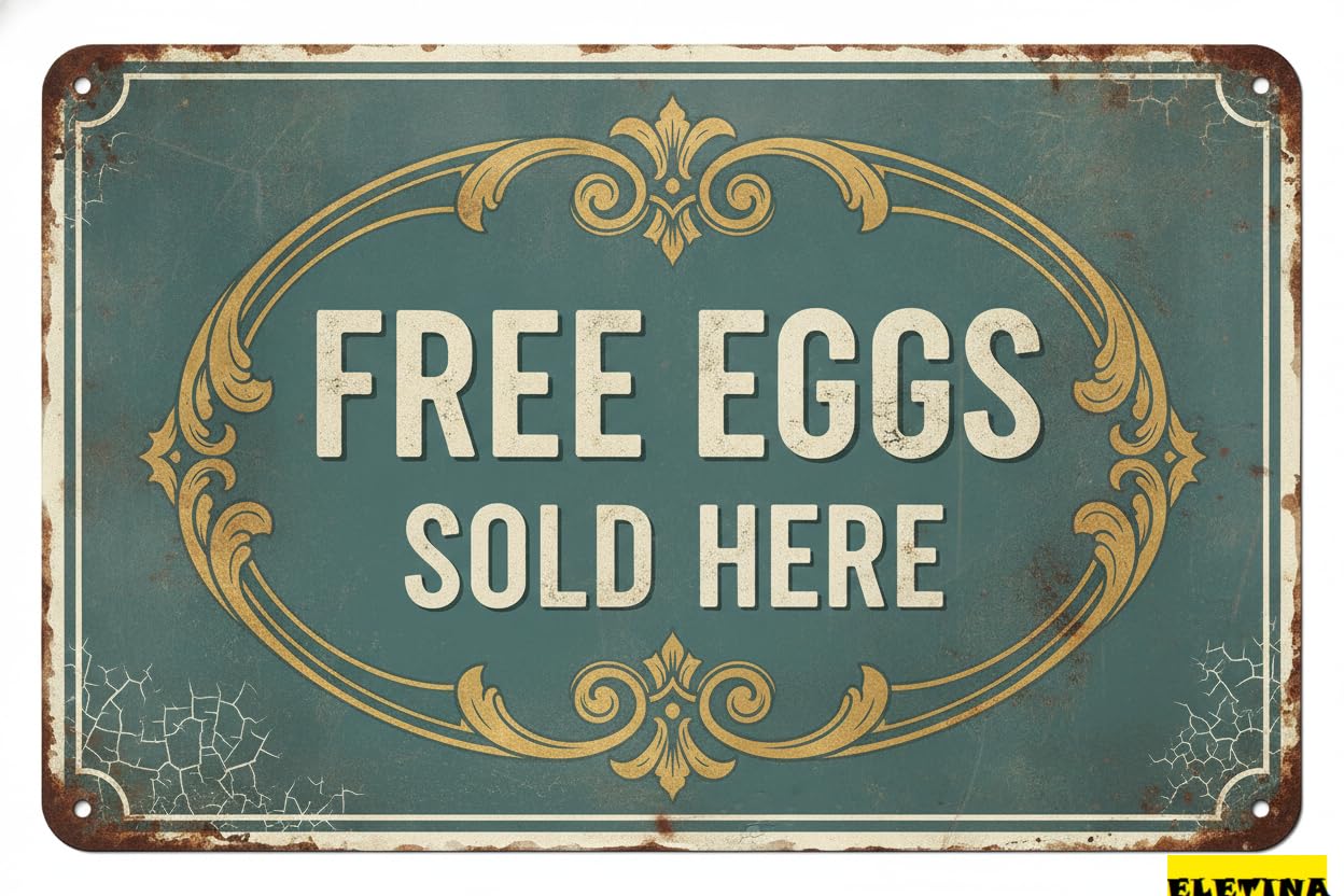 Fresh Eggs Sold Here Tin Sign, 8x12 Inch Farm Decor