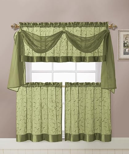 GoodGram lino hoja bordada, juego de cortina de cocinavarios colores