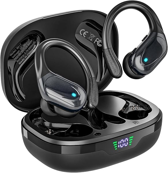 HAOYUYAN Wireless Earbuds, Sports Bluetooth Headphones, 80Hrs Playtime Ear Buds with LED Power Display, Noise Canceling Headset, IPX7 Waterproof Earphones for Workout/Running - 1