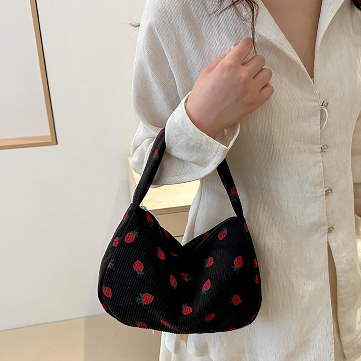 Cute Corduroy Crossbody Bags for Women - Novelty Strawberry Wallet Clutch - Image 2