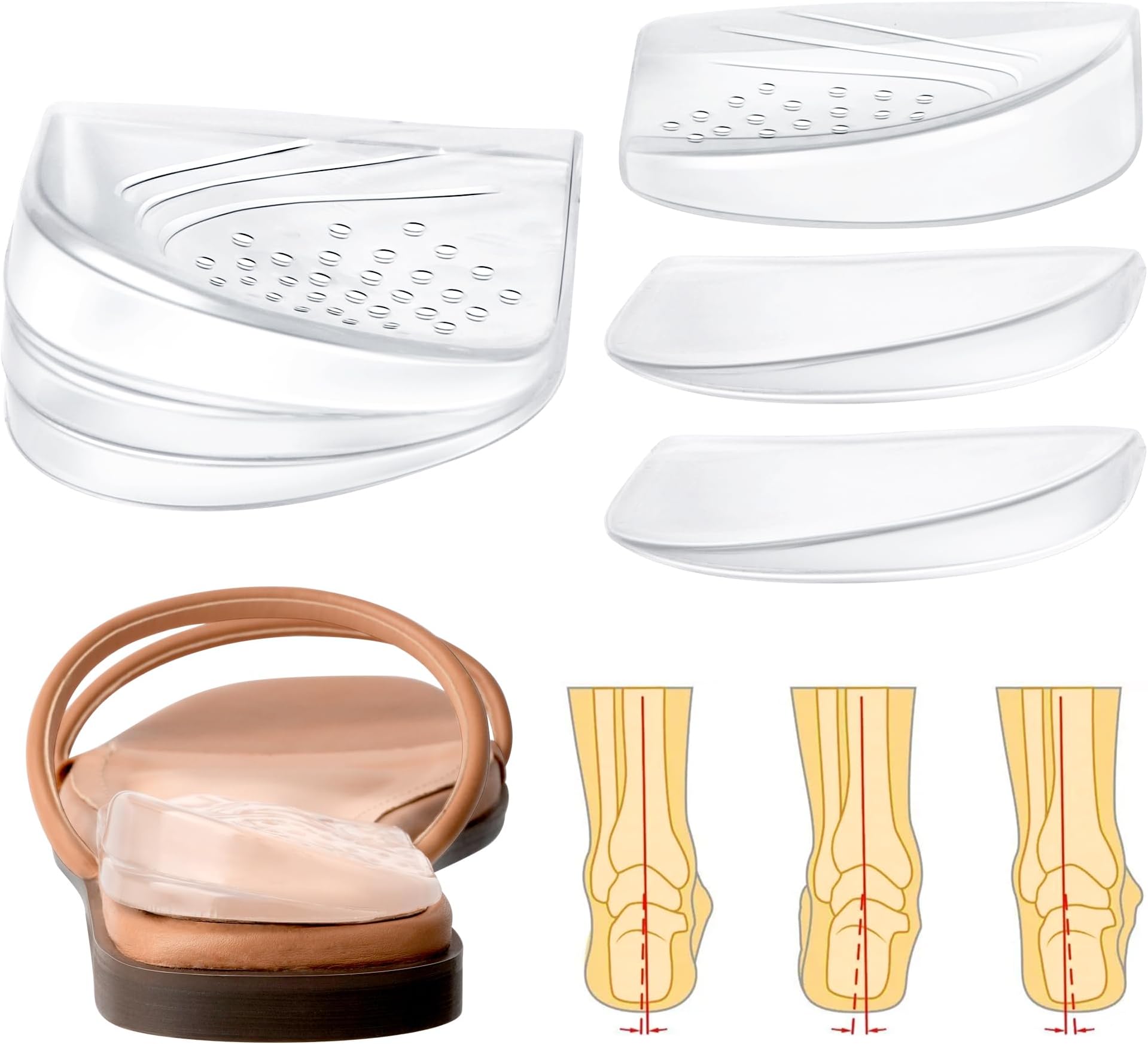 Adjustable Heel Wedge Inserts 3 Layers for Supination & Pronation Correction, Medial Lateral Heel Insoles for Knee Pain, Foot Alignment, Bow Legs, Men, Women (Transparent, Large)