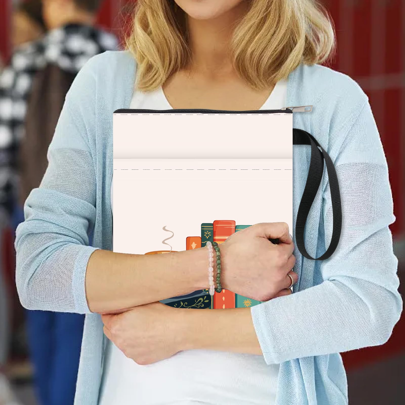 Custodia Per Libri Con Cerniera - Copertina In Tessuto Lavabile Con Tasca, Modello Caffè - Foto 11