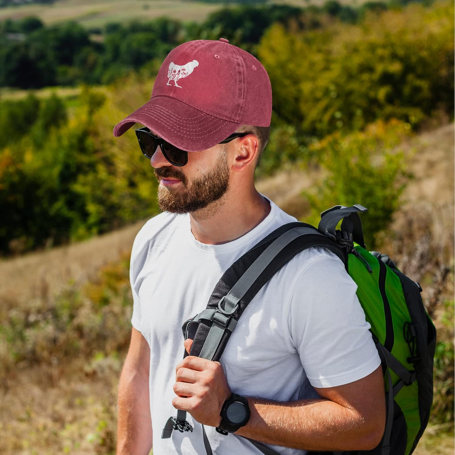 Women's Floral Chicken Hat for Men Women, Adjustable Vintage Distressed Washed Baseball Cap for Farmer - Image 4