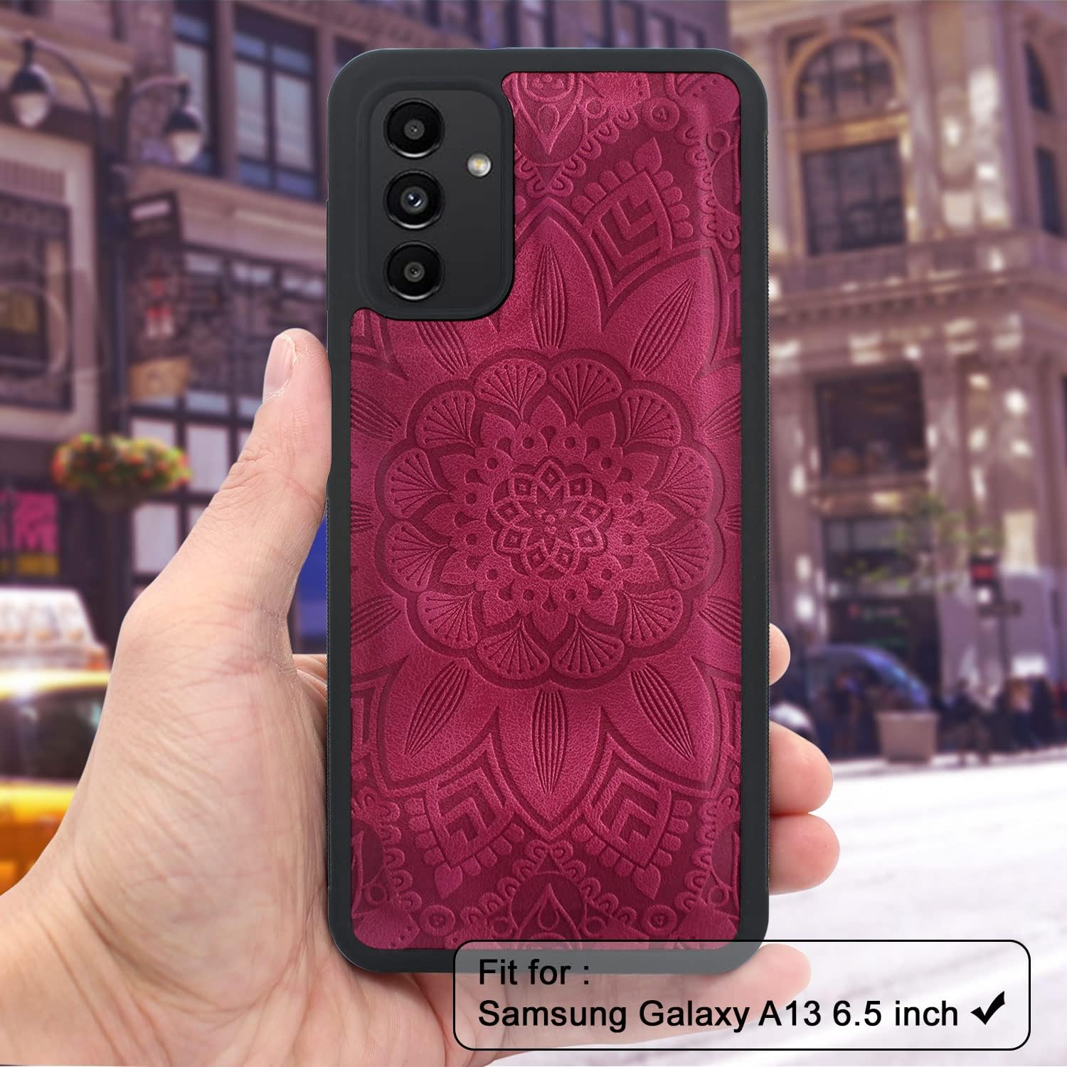 Harryshell Compatible with Samsung Galaxy A13 5G Wallet Case Detachable Magnet Removable Phone Cover Zipper Cash Money Pocket with Multi Card Slots Holder Wrist Strap Floral (Flower Wine Red)
