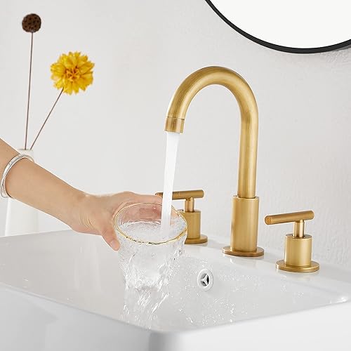 Miniatura 8 de GGStudy Grifo de baño de 2 manijas 3 agujeros 360 caño giratorio latón antiguo grifo de fregadero de baño con drenaje desplegable